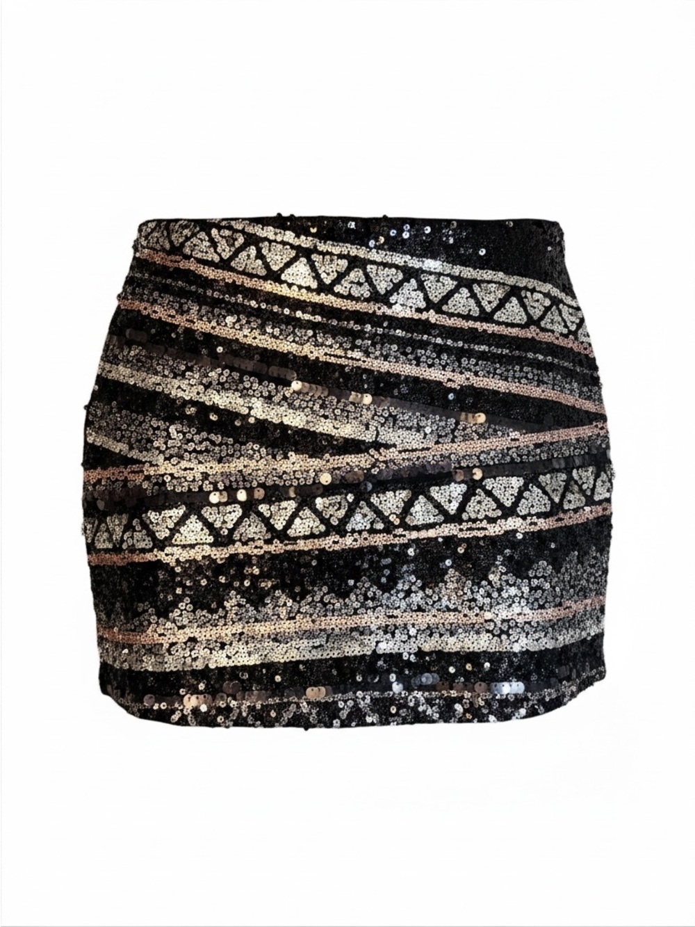 Express Black Sequin Mini Skirt with Silver and rose Accents